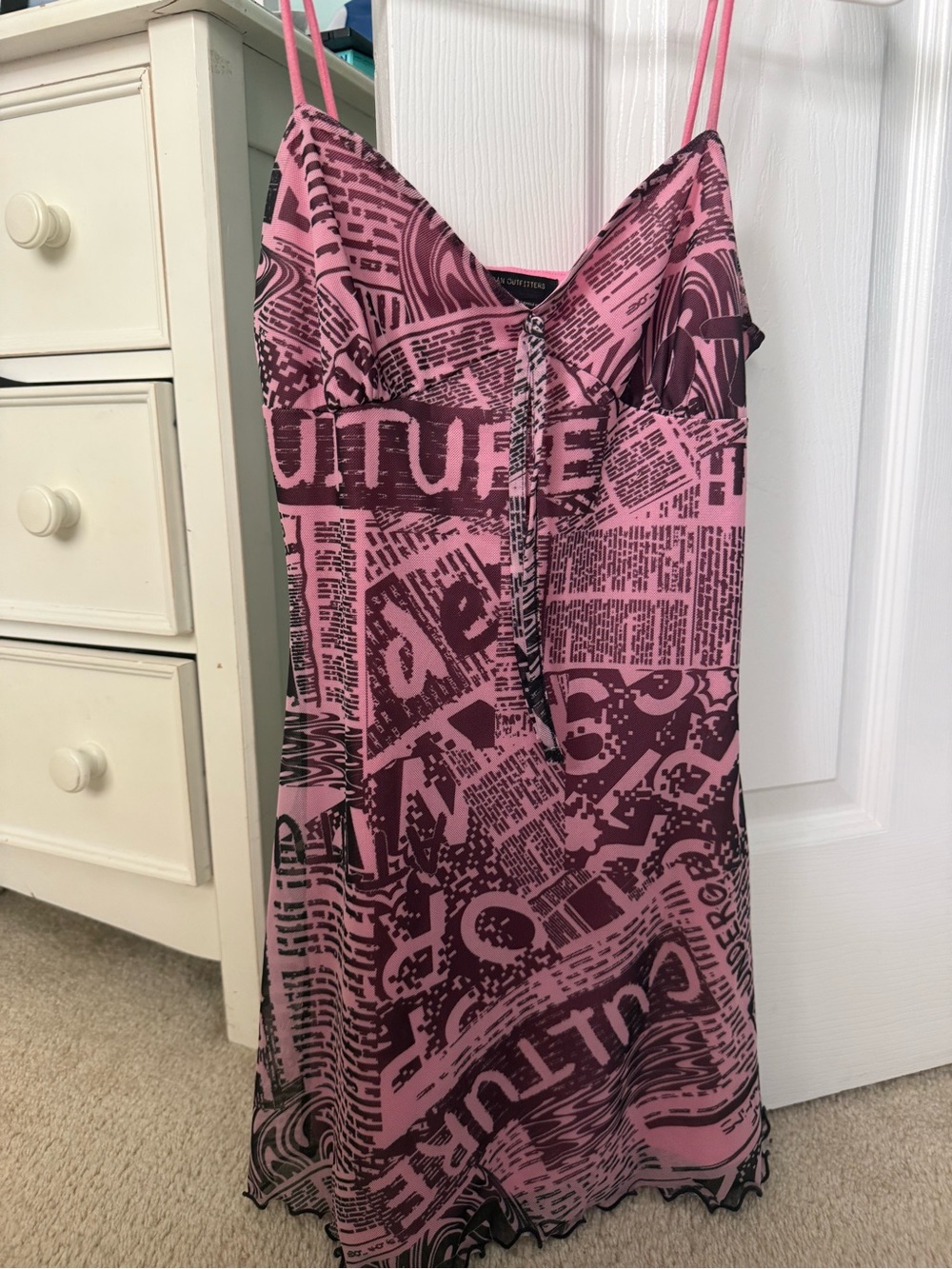Urban Outfitters Pink and Black Newspaper Print Mini Dress